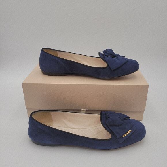 Prada Blue Suede Flat Shoes loafers flats Sz EU 38 US7.5 Camoscio Bicolo - Picture 5 of 16